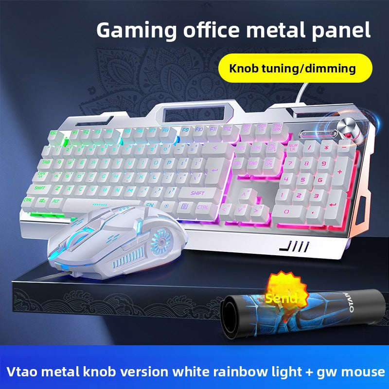 Silver Carving V2G5-white Mechanical Feel Metal Keyboard Mouse Headset Three-piece Set USB Wired Gaming Computer Accessories
