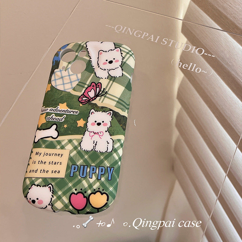 Accessories Cartoon green lawn puppy for Apple 15promax mobile phone case iphone13 new 14pro women's model