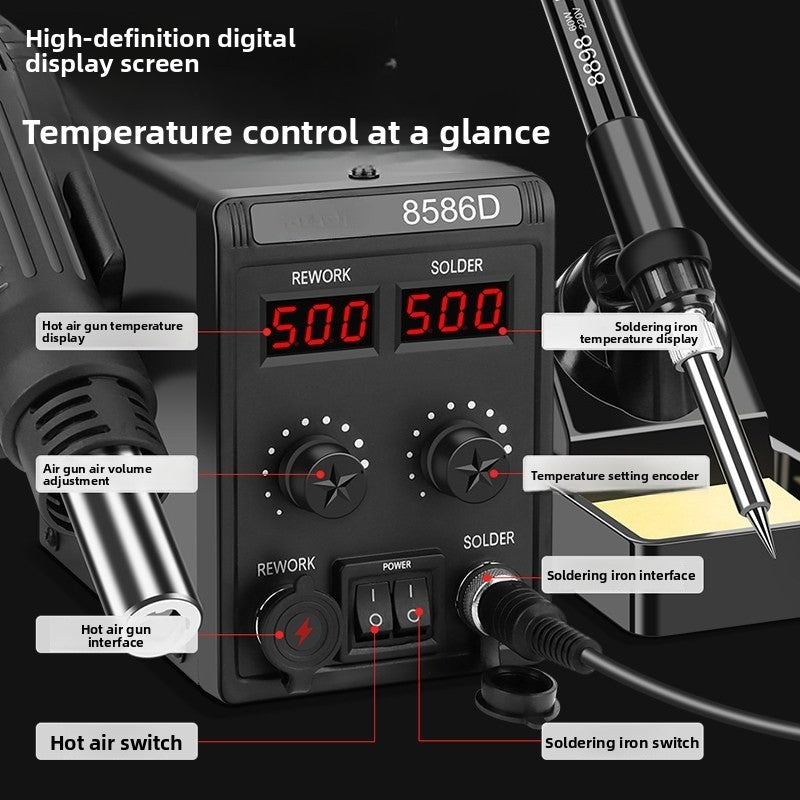 Welding table electric soldering iron hot air gun 2-in-1 mobile phone repair dismantling welding gun small high temperature solder 8586d phone laptop repair tools