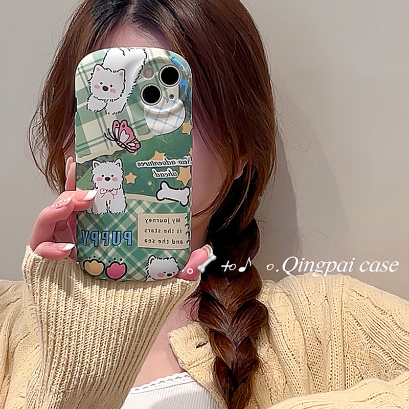 Accessories Cartoon green lawn puppy for Apple 15promax mobile phone case iphone13 new 14pro women's model