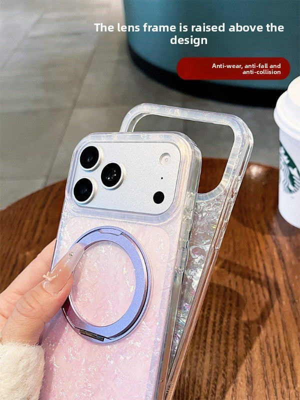 Gilded shell pattern stand for iPhone 17 Pro Max phone case, new iPhone 16 gradient gradient gradient with built-in pearlescent glitter protective cover, 15 Pro stand case, Phone accessories