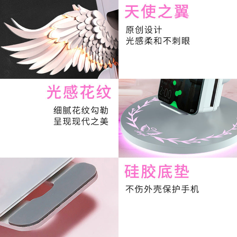 (Shipping fee not included) New Angel Wings Mobile Phone Wireless Charger 15W Fast Charge Universal Gift Wholesale Multifunctional Makeup Mirror