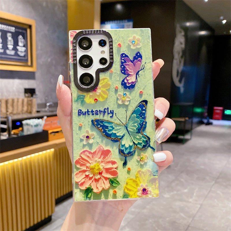 Accessories three-dimensional Epoxy rhinestone rainbow butterfly for Samsung s24plus mobile phone case s23ultra blue light s23 oil painting