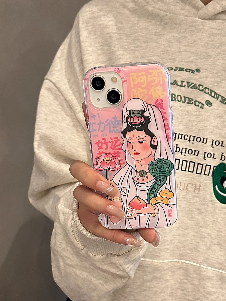 Accessories niche creative funny Guanyin Bodhisattva for iphone14/15pro max Apple 15 mobile phone case 13 new models