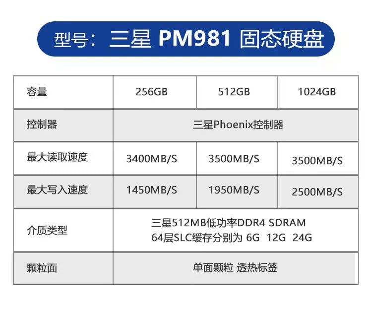 SSD M.2 pm981a 256g Samsung PCIe nvme protocol 512g 128G pm961