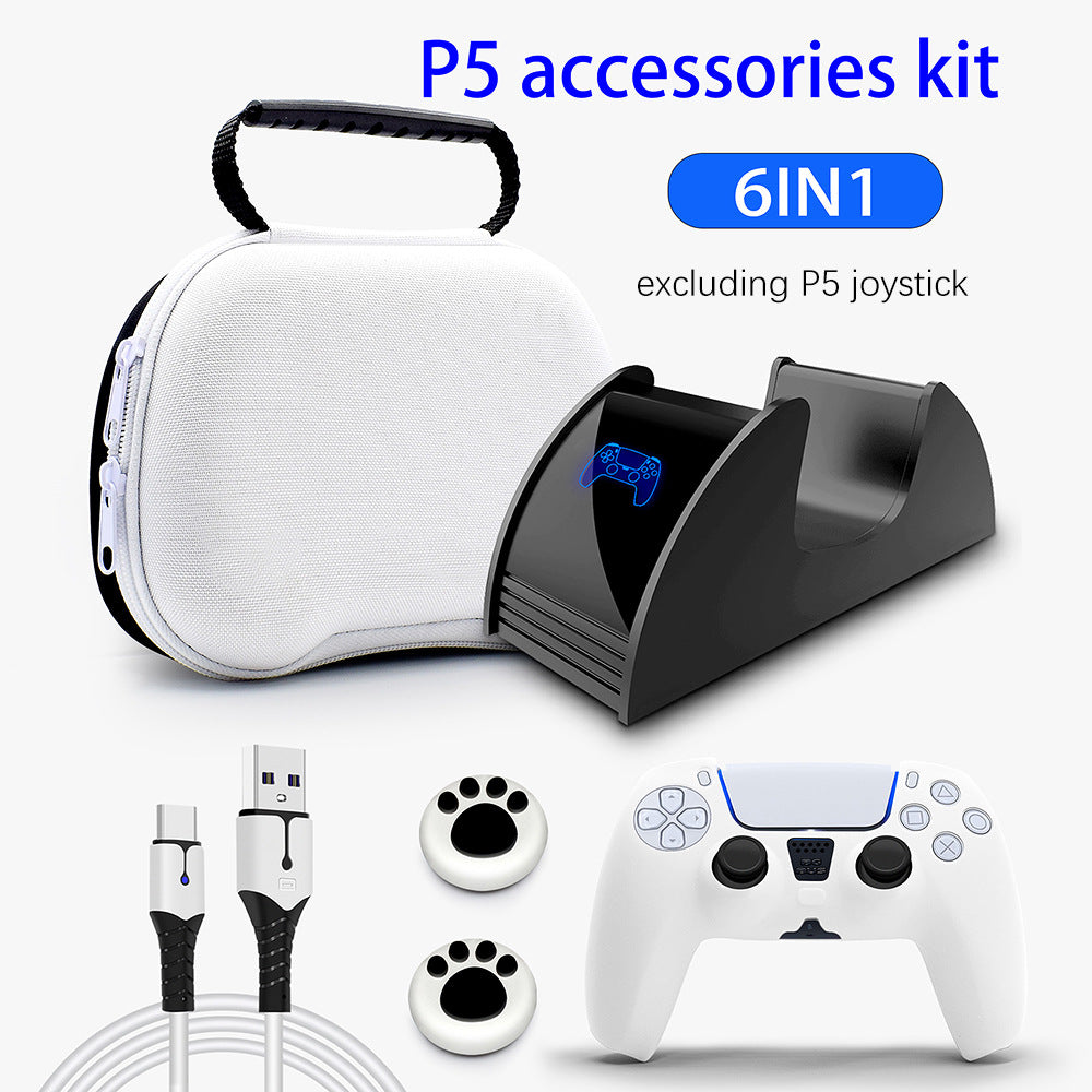 PS5 Controller Peripheral Accessory Set 6IN1 PS5 Controller Single Charge, Data Cable, Silicone Case, Joystick Cap