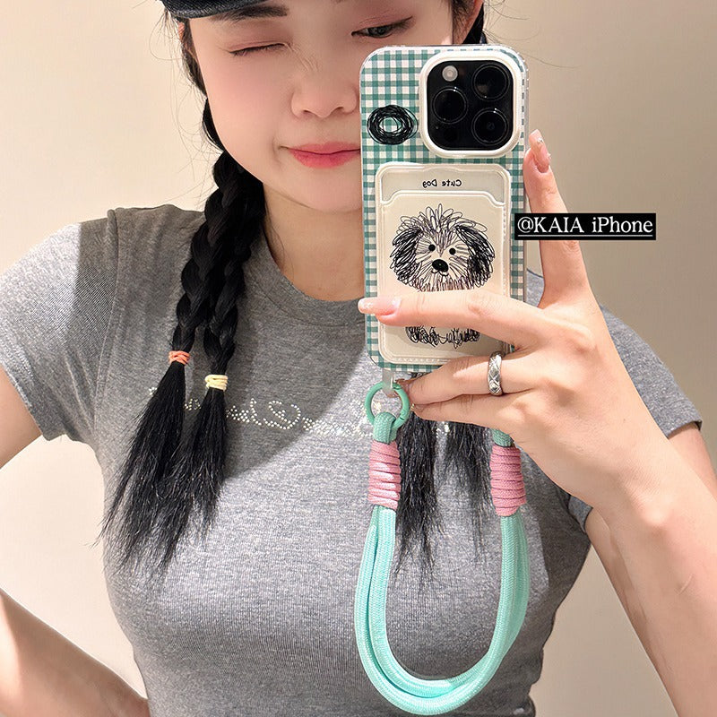 Accessories Cartoon graffiti dog lanyard card bag suitable for Apple 15promax mobile phone case iphone13 new 12 soft case