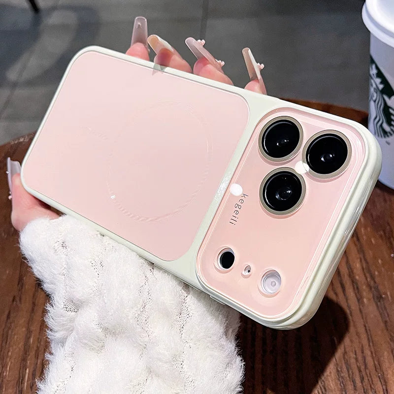 Large window contrast magnetic suction for iPhone 17promax mobile phone case New iPhone16 seconds change 17pro Large window fine ring magnetic suction protective case 15pro Women's case Phone accessories