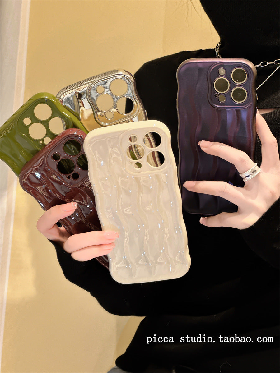 Accessories (Shipping fee not included) Niche wavy wrinkles are suitable for Apple 13 mobile phone case iphone14promax new simple personality 12pr