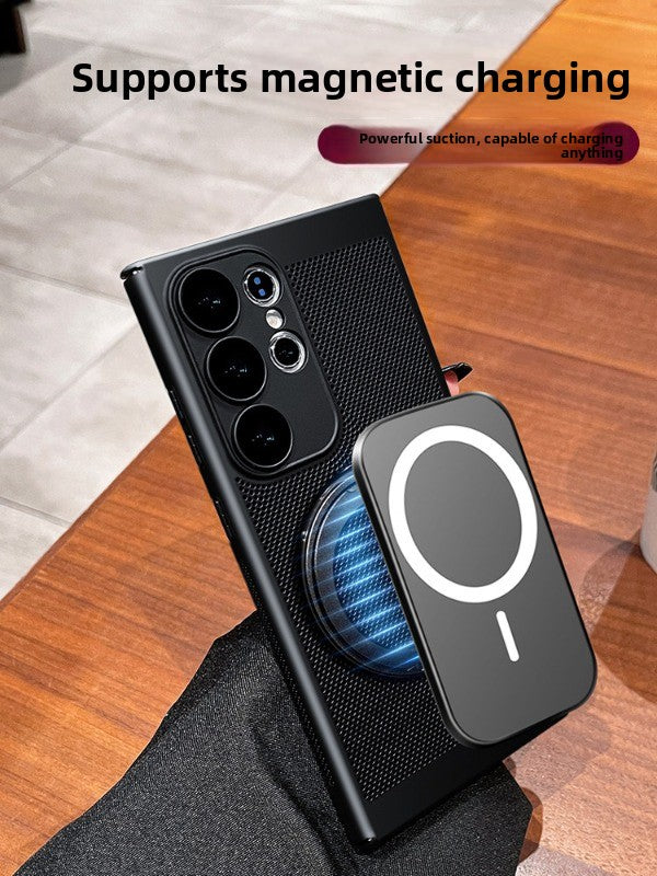 For Samsung s25ultra mobile phone case s24 + new 360 magnetic bracket s23 ultra-thin s22 protective case por anti-drop note all-inclusive heat dissipation black MagSafe men's and women's summer hard case Phone accessories