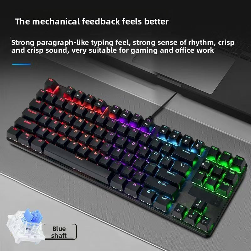 87-Key wired real mechanical keyboard, green axis game e-sports office, notebook universal