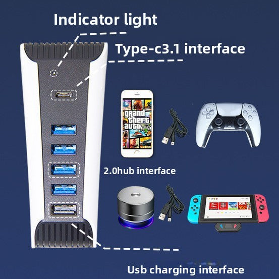 New PS5 HUB converter USB2.0 high-speed transmission one-to-five line expander PS5 accessories