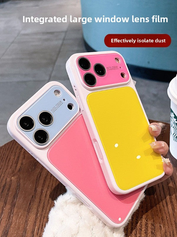Spring and summer dopamine contrast color for iPhone 17 seconds change 17pro lens frame new mobile phone case iPhone16 integrated lens film solid color jelly anti-drop 15 explosive case Phone accessories