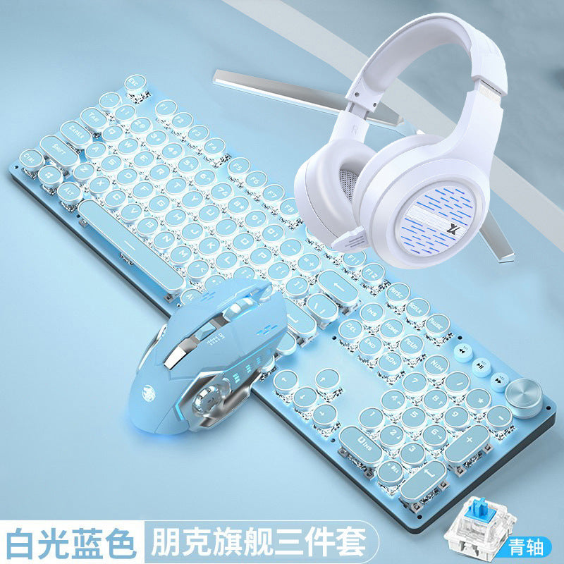 Accessories 912 Pink Mechanical Keyboard Mouse Set Wired Gaming Keys and Mice, Blue and Black Axis Keyboard