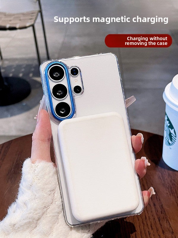 Metal lens for Samsung S26ultra phone case, new S26+  S25 Ultra protective case transparent magnetic full-coverage shockproof ultra-thin S25ultra women's premium hard case phone accessories