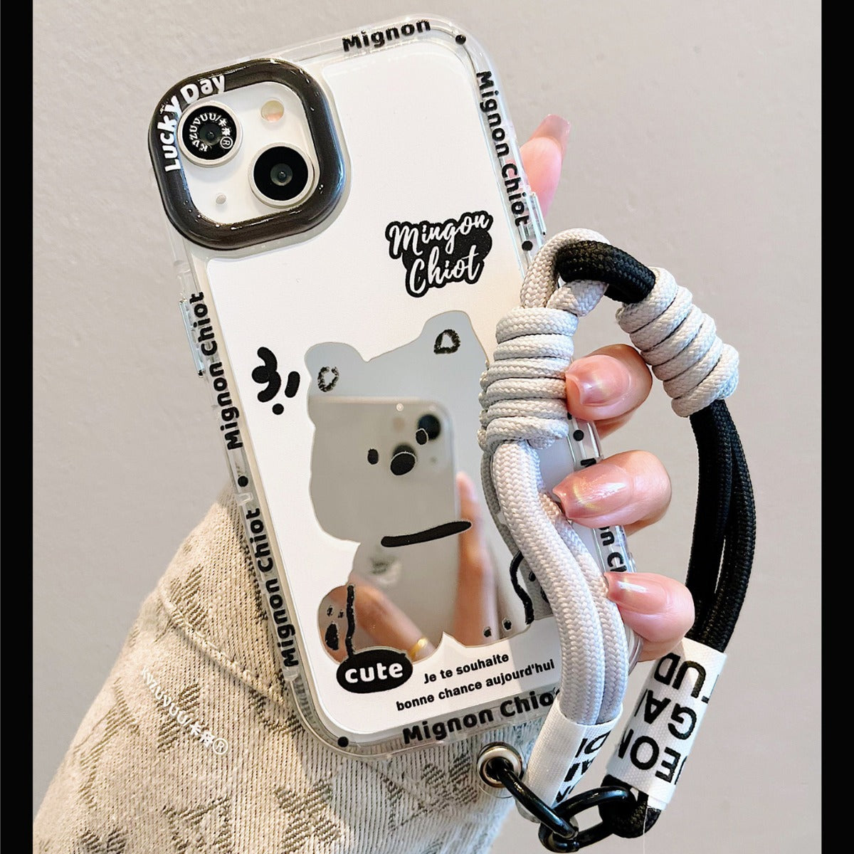 Accessories for iPhone 15 mobile phone case iphone14promax sitting dog lanyard mirror 13 fun cartoon 12p