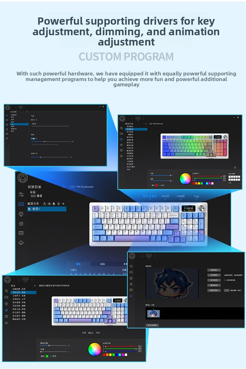 Y95 bluetooth three-mode mechanical keyboard customized wireless 98 with RGB wired gaming gasket computer peripherals