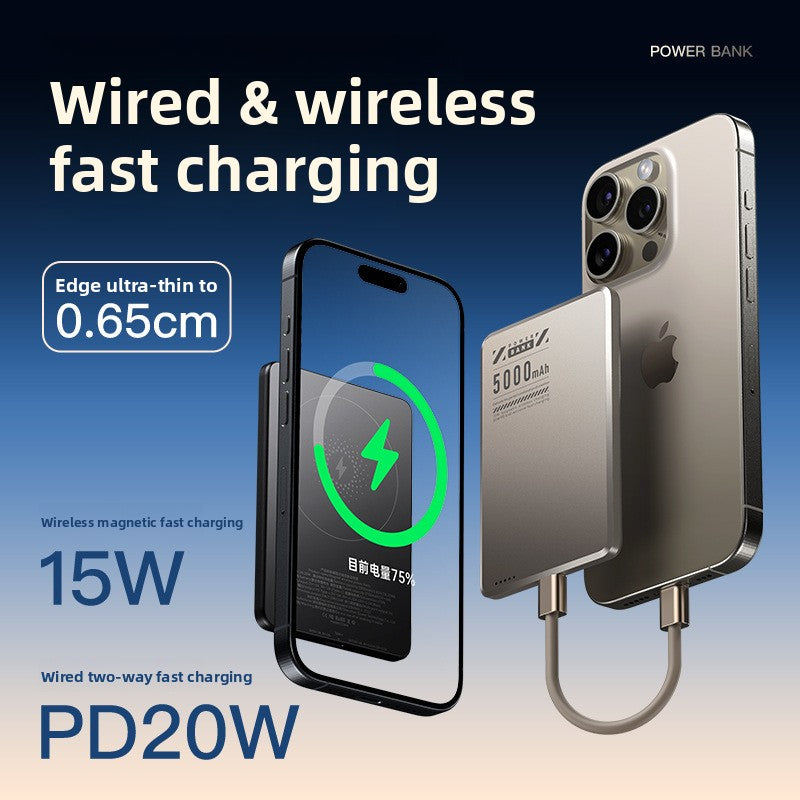 Ultra-thin Magsafe magnetic wireless power bank 5000mAh PD20W fast charging aluminum alloy compact mobile power supply