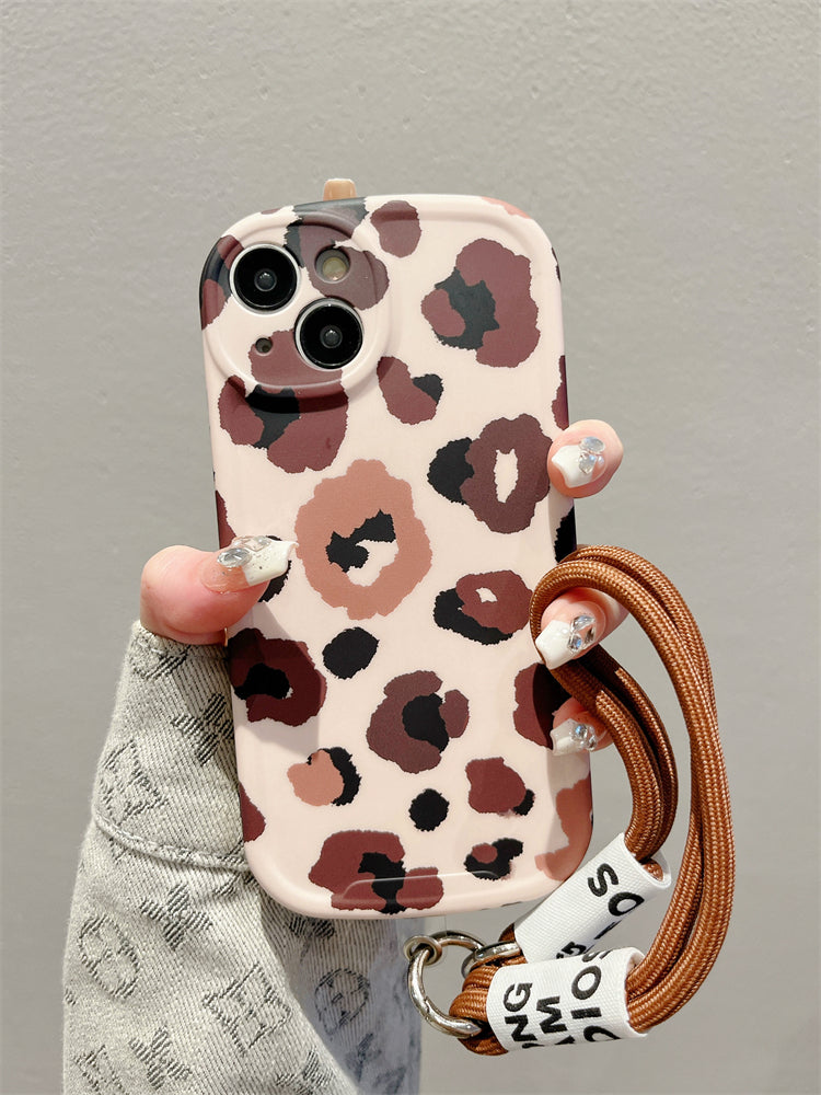 Accessories for Apple 15promax mobile phone case 13 simple smiley face leopard print 14 new iphone15 lanyard super fire 15