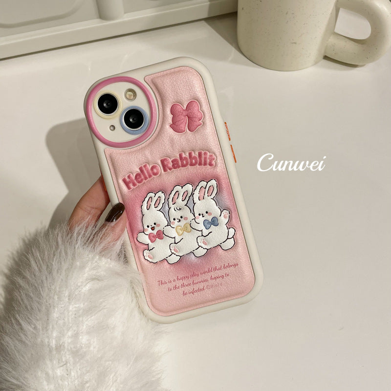 Accessories (Shipping fee not included) Applicable to iphone14pro pink cute cartoon rabbit max new apple 13 mobile phone case 12 leather 11 creation