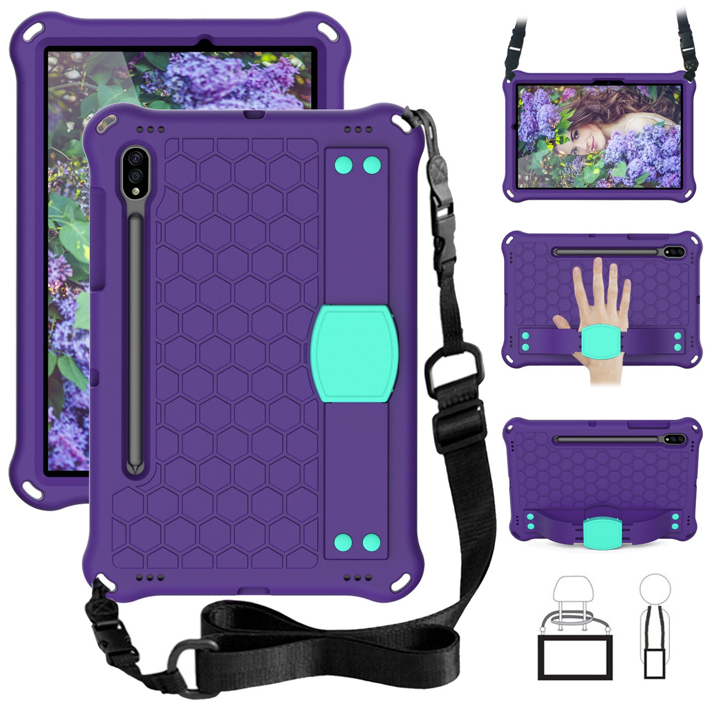 Suitable for Samsung Tablet S9 Tablet Case Children's Anti-drop S8 Protective Case Suction Pen All-inclusive S7 Hand Support Bracket Shoulder Strap Protective Accessories