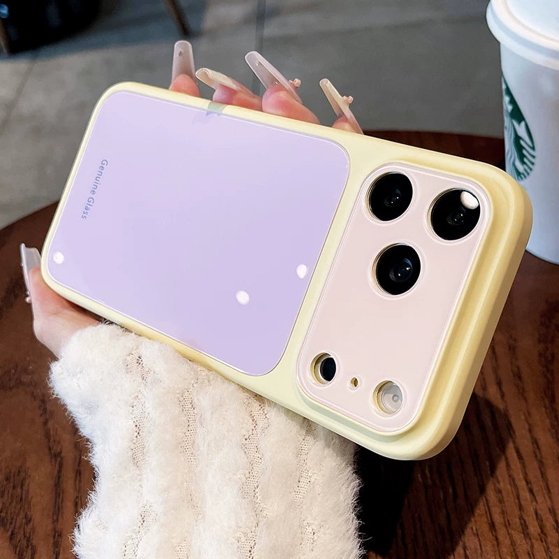 Ice glass magnetic suction For iPhone 18promax mobile phone case New iPhone17 dopamine contrasting splicing Built-in magnetic suction 16pro silicone soft edge women's case Phone Accessories