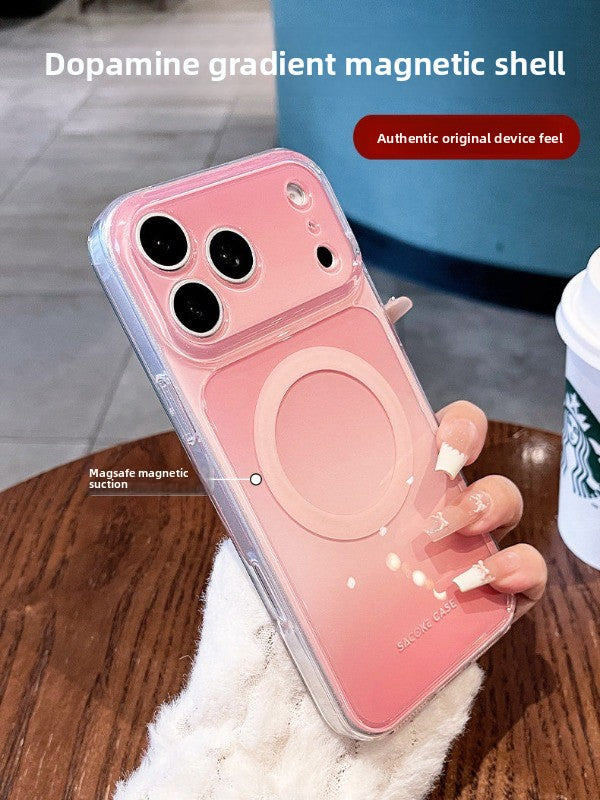 Macaron gradual change for iPhone 17promax mobile phone case new iPhone16 smudge gradual change magnetic attraction, protective case 15pro fine hole frame protective case Phone accessories