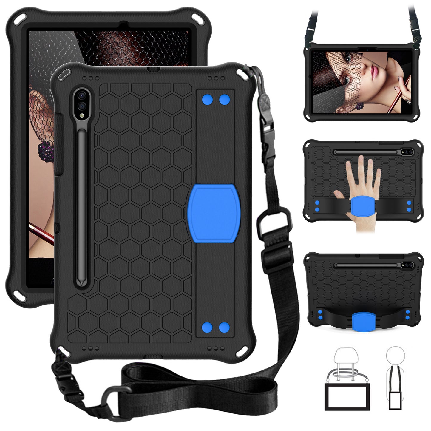 Suitable for Samsung Tablet S9 Tablet Case Children's Anti-drop S8 Protective Case Suction Pen All-inclusive S7 Hand Support Bracket Shoulder Strap Protective Accessories