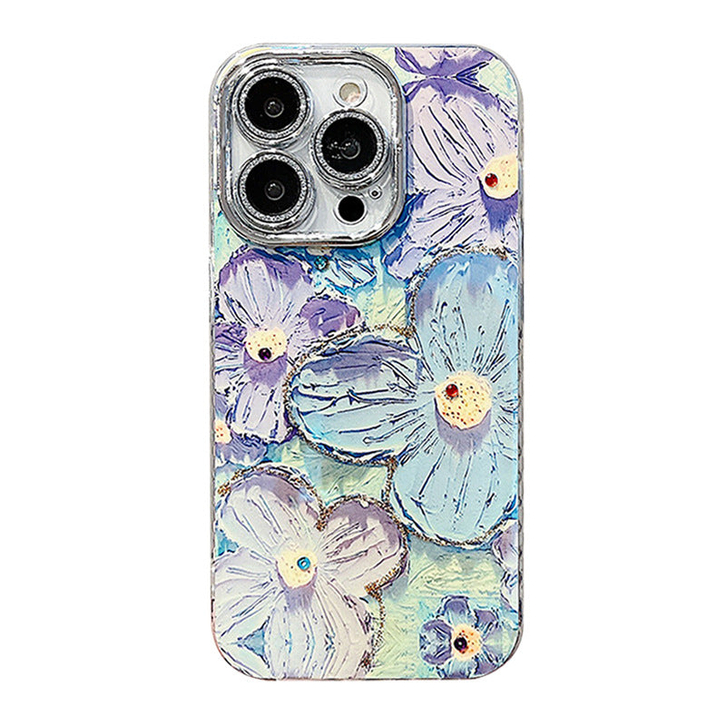 Accessories for beautiful point drill oil painting flower bracelet iphone14promax mobile phone protective case apple 15promax