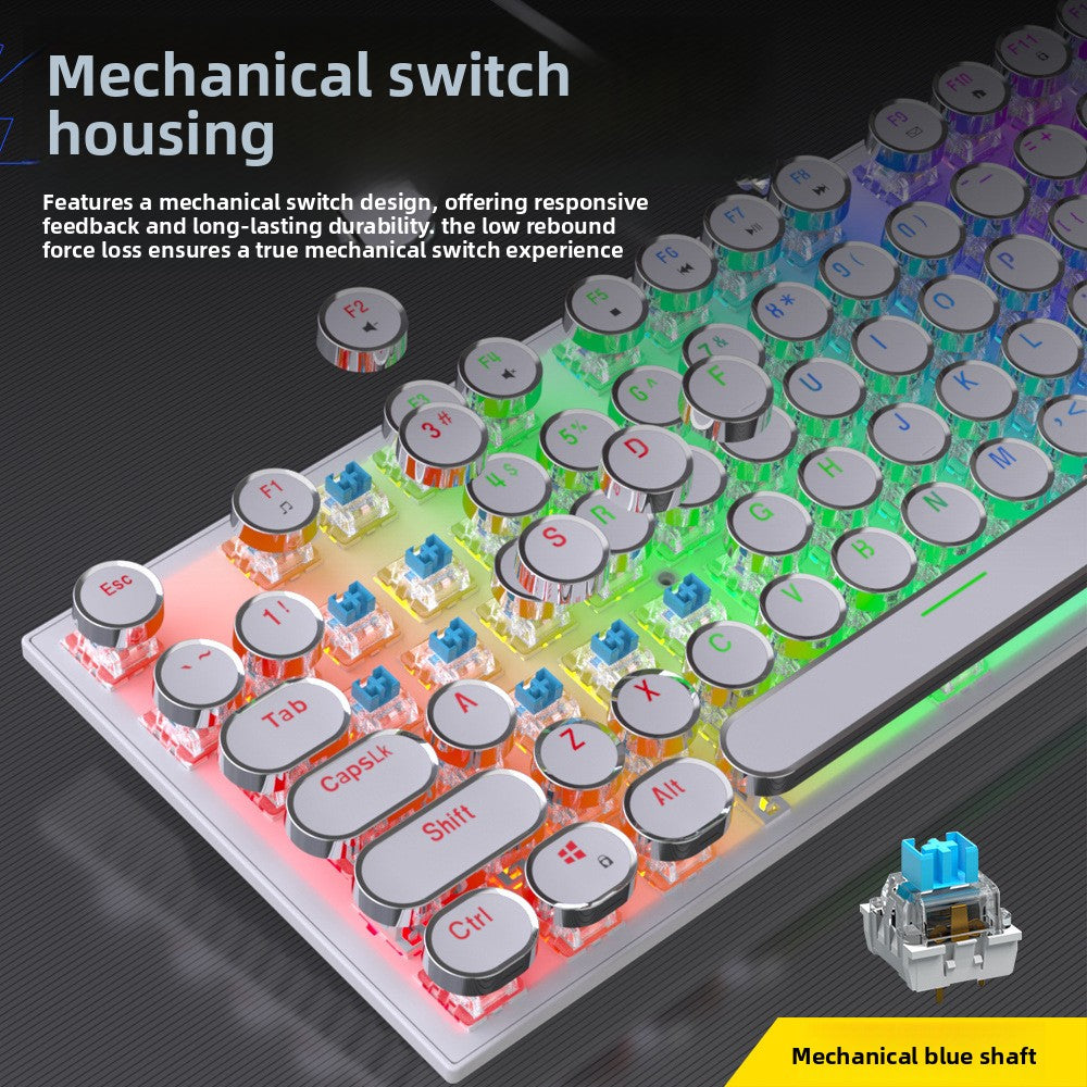 Steam Retro Punk Plated Knob Triple Mode Wireless RGB Wired Keyboard Mouse Mechanical Keyboard Computer Games