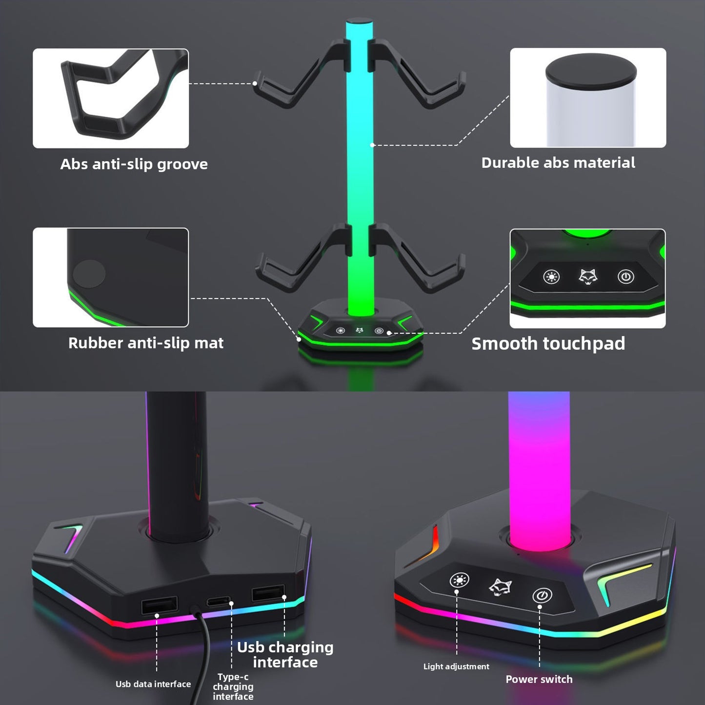 RGB light display stand PS4 PS5 SWITCH and other gamepad earphones storage bracket 4 in 1 multi-function bracket