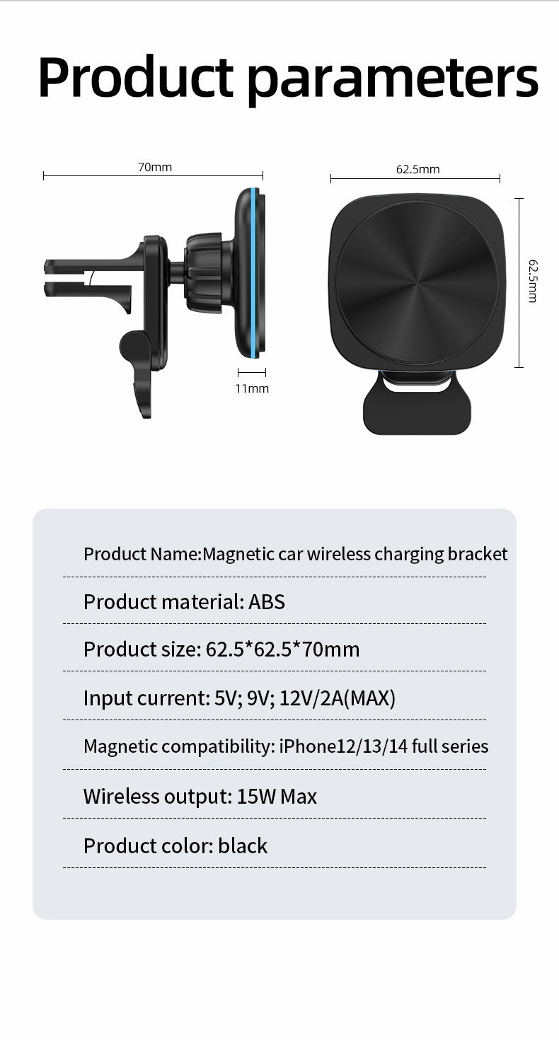 Car magnetic wireless charging 15w magnetic wireless charger, wireless magnetic attraction is suitable for Apple Android mobile phones
