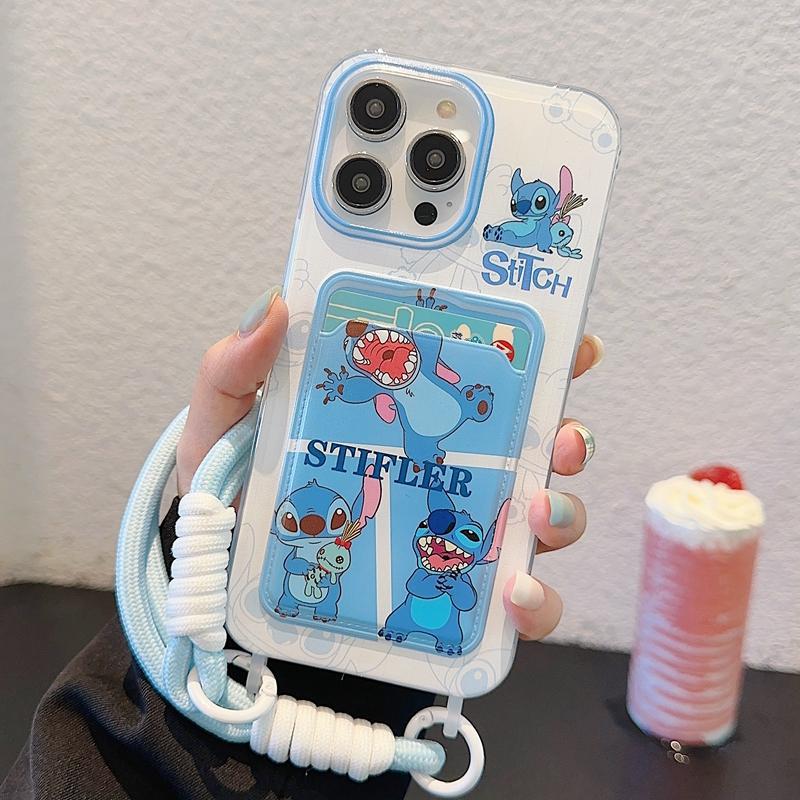 Accessories for Apple 15iPhone14Pro cute 13promax fun Stitch card bag soft rubber phone case