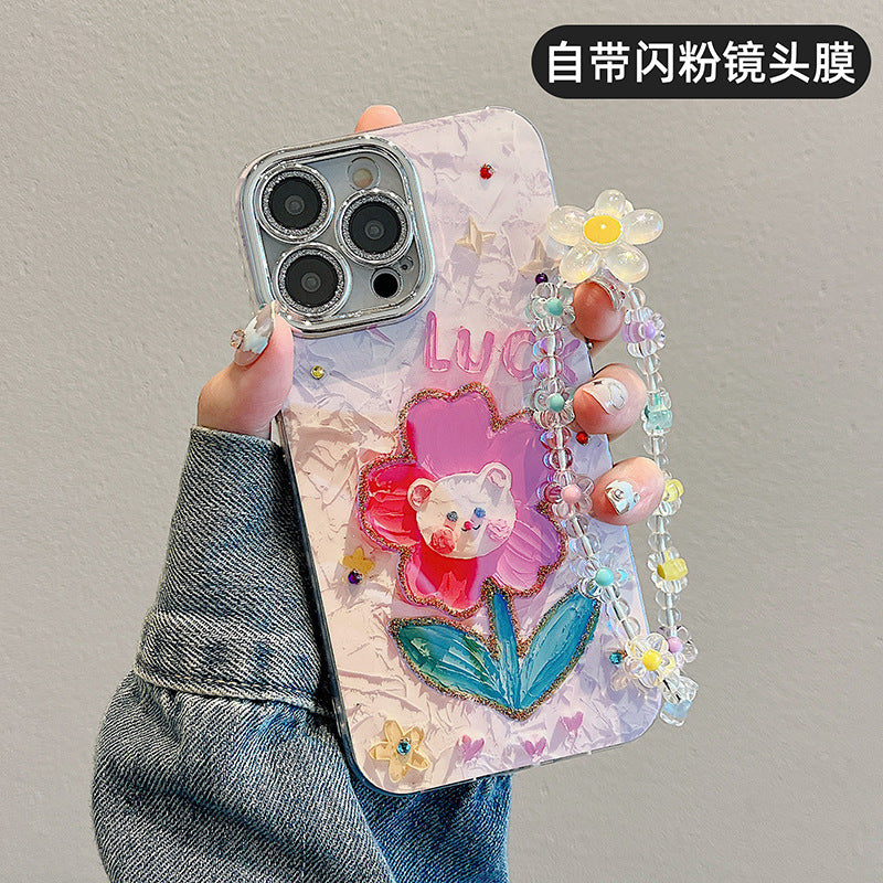 Accessories Small fresh flowers for Apple 15 mobile phone case summer 2024 new model with bracelet iphone14pro women 13