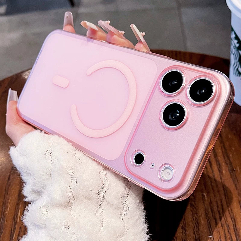 Ultra-thin ice mist magnetic suction for iPhone 17promax mobile phone case New iPhone16 skin matte fine hole all-inclusive protective case 15pro semi-transparent anti-drop case Phone accessories