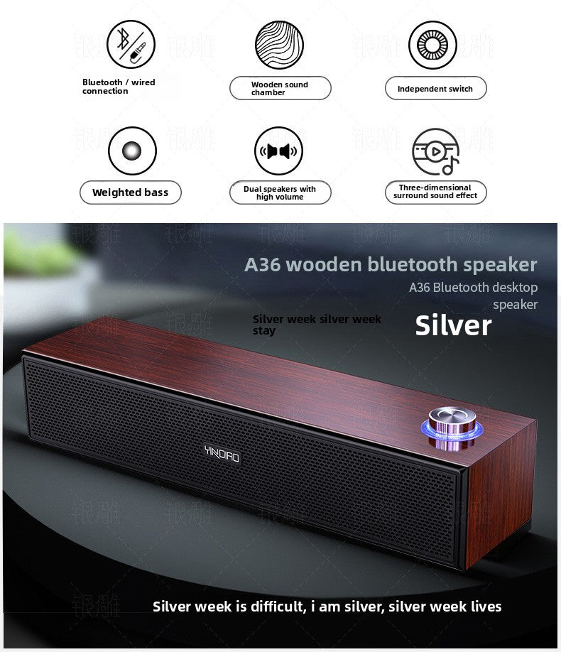 Silver Diao A36 Wood Bluetooth Audio USB Smart Computer Speaker Subwoofer