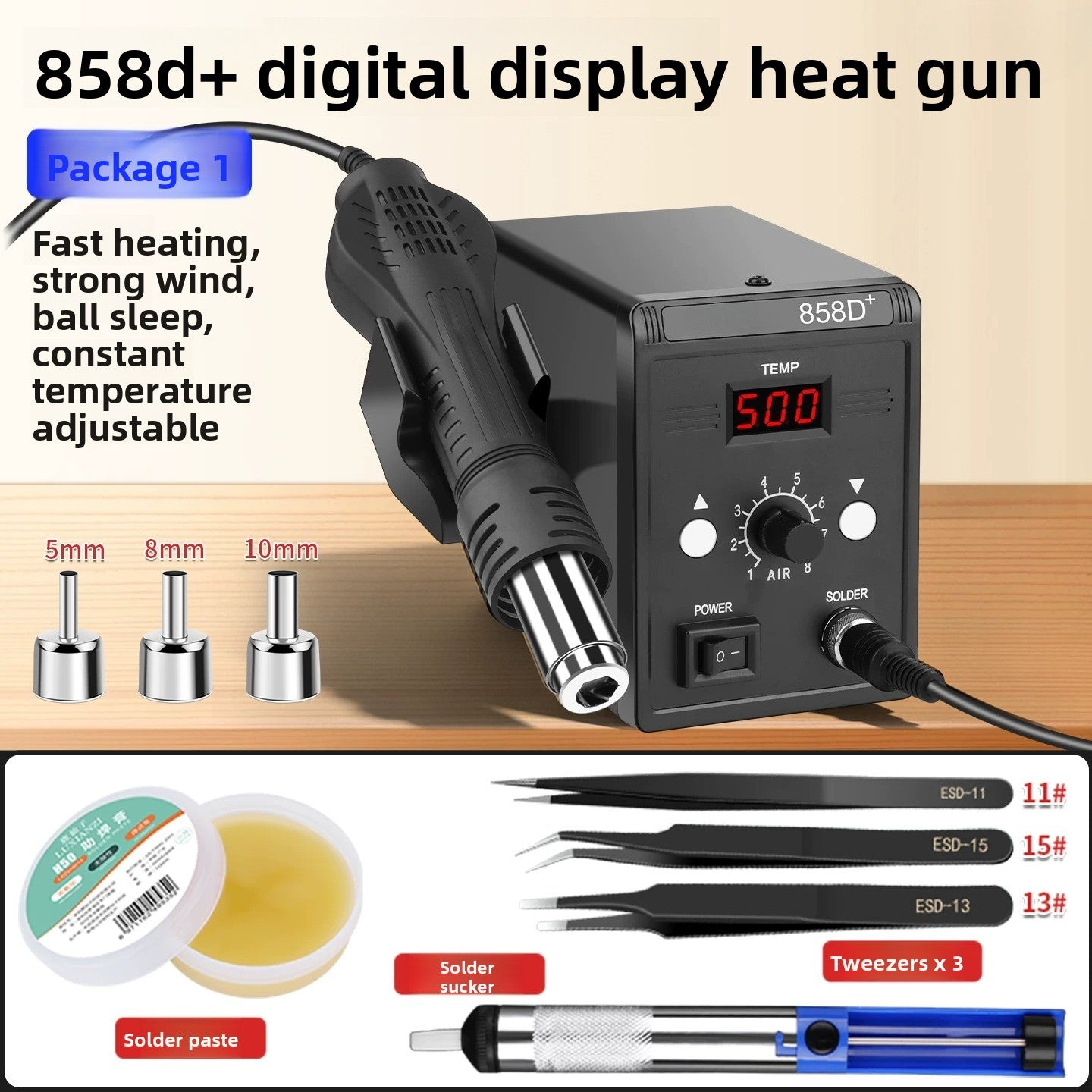 Welding table electric soldering iron hot air gun 2-in-1 mobile phone repair dismantling welding gun small high temperature solder 8586d phone laptop repair tools