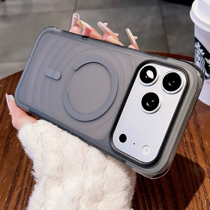 Corrugated matte magnetic suction for iPhone 17promax mobile phone case New iPhone16 four-corner airbag anti-drop protection 17pro strong magnetic adsorption matte texture women's case Phone accessories