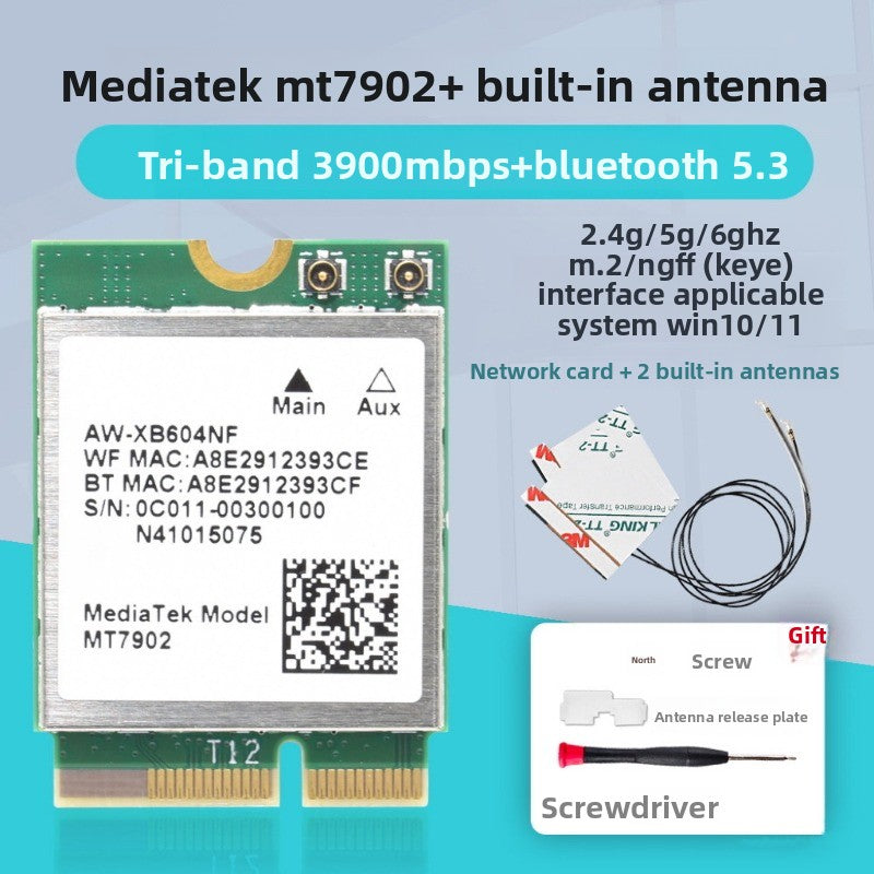 Wifi card for MT7922/MT7925/MT7902 WiFi6 WiFi6E MediaTek AW-XB604NF MT7921K MT7927 MT7922A22M MT7902 MT7925B22M RZ616 RZ608 RZ717 RZ608 0C011-00300100 0R5DHJ Wireless network interface card Bluetooth 5.4 Laptop Desktop AMD