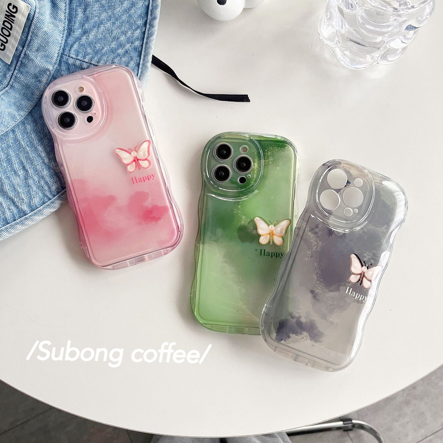 Accessories [Apple] iphone15/14promax wave niche ins smudged butterfly anti-drop women's new mobile phone case