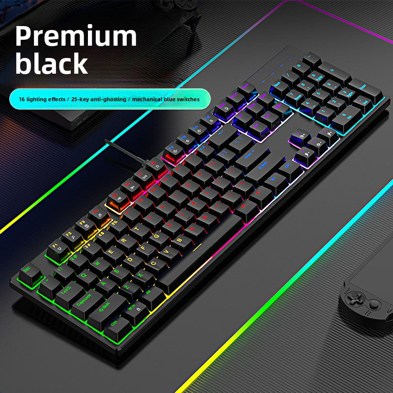 Wired real mechanical keyboard RGB blue axis 104 key game e-sports office, full key without punch
