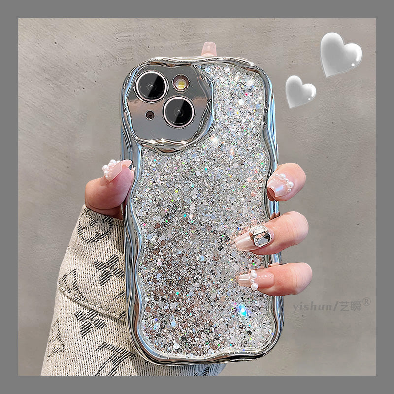 Accessories for Apple 15ProMax mobile phone case iPhone14 premium feeling covered with glitter sequins 12 light luxury pearl chain