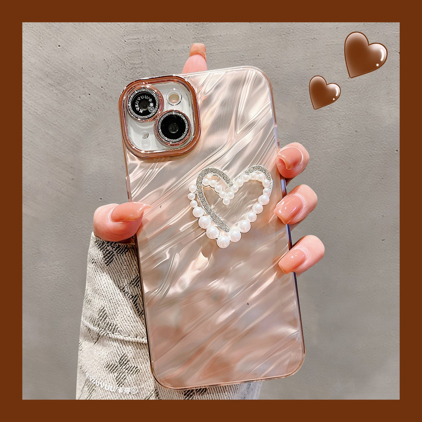 Accessories for Apple 15 mobile phone case iphone14promax three-dimensional ah pearl love bracelet 13 glitter lens 12