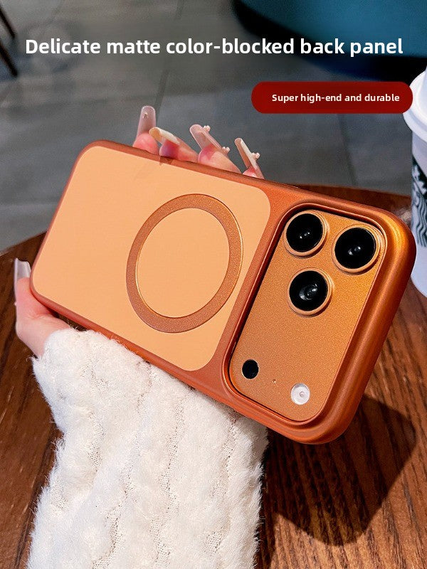 Contrast color electroplating magnetic suction for iPhone 17promax mobile phone case New iPhone16 matte texture strong magnetic adsorption hard case 15pro simple niche case Phone accessories