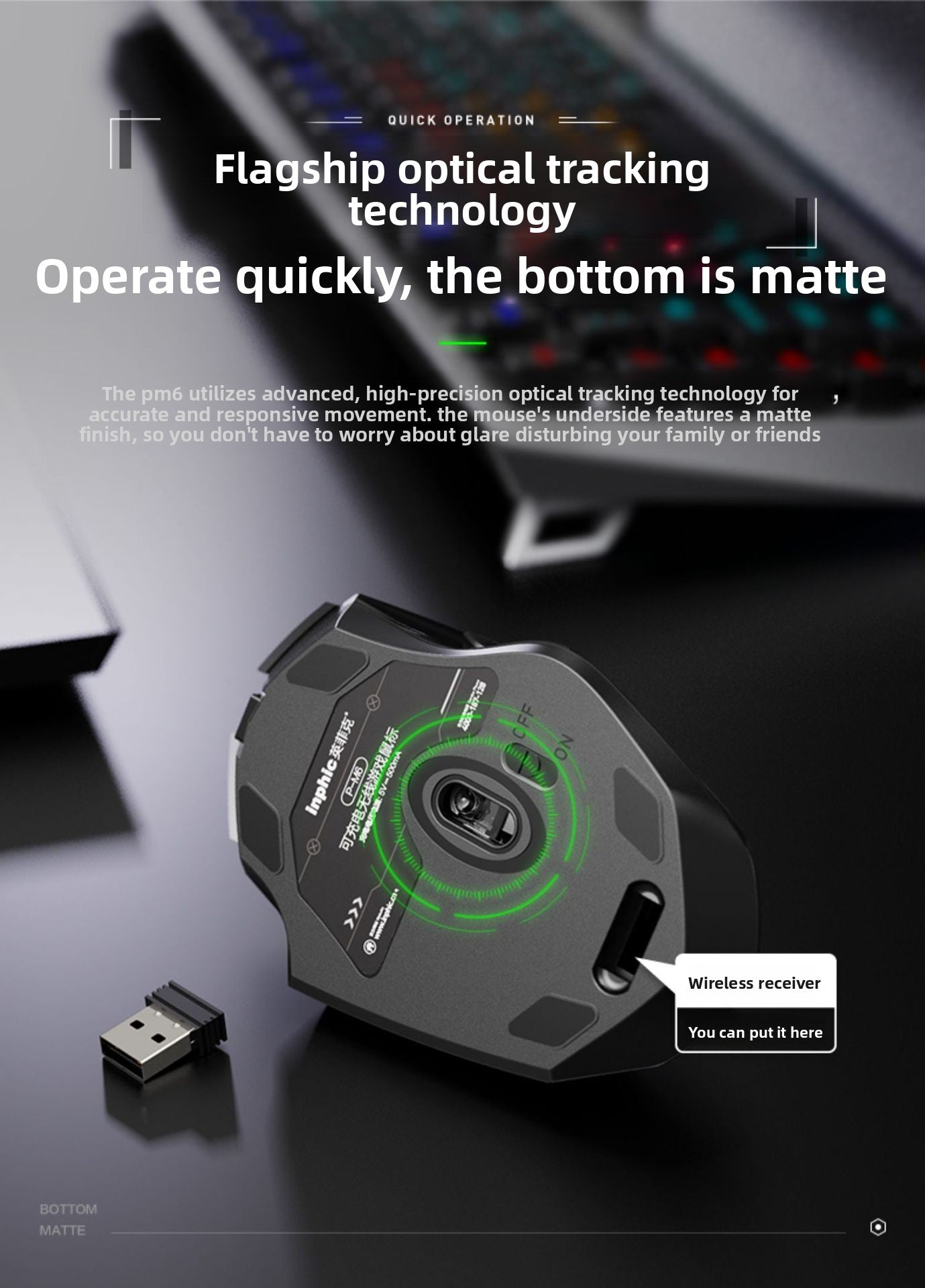 PM6 wireless bluetooth three-mode mouse F1S charging silent business office game computer