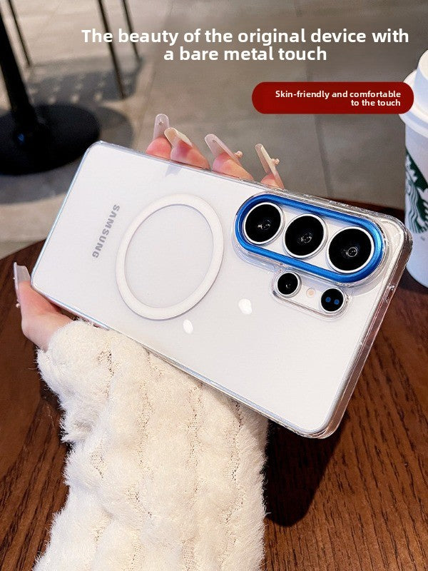 Metal lens for Samsung S26ultra phone case, new S26+  S25 Ultra protective case transparent magnetic full-coverage shockproof ultra-thin S25ultra women's premium hard case phone accessories