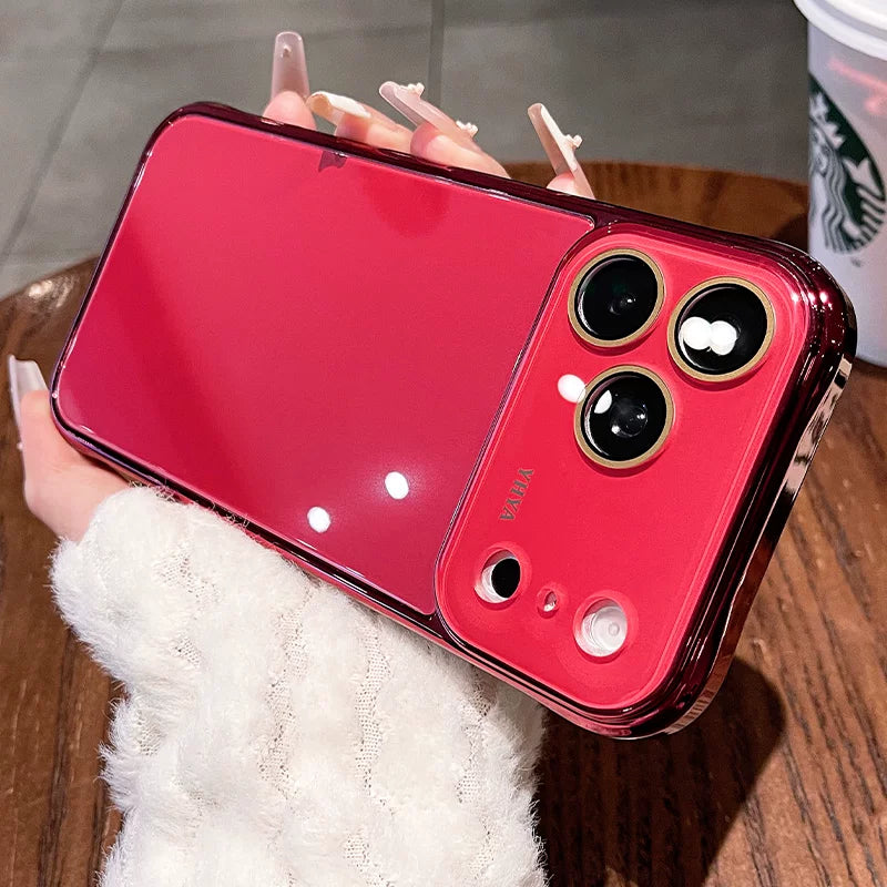 Mirror plating for iPhone 17 seconds to become larger Windows 17Pro mobile phone case New iPhone16 tempered glass ice crystal glossy plating hard case 15Pro solid color women's case Phone accessories