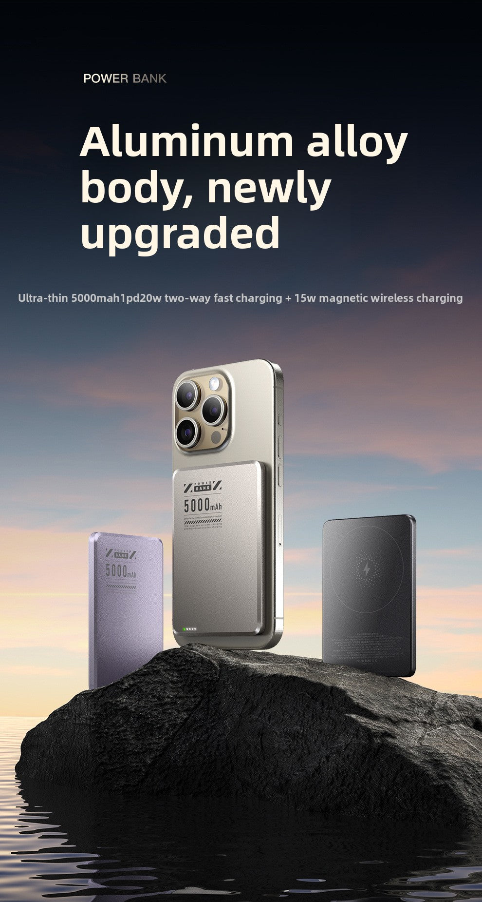 Ultra-thin Magsafe magnetic wireless power bank 5000mAh PD20W fast charging aluminum alloy compact mobile power supply