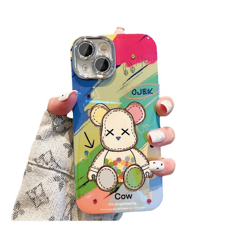 Accessories for Apple 15ProMax mobile phone case iPhone14 creative cartoon Blu-ray violent bear 12 couple women's 15