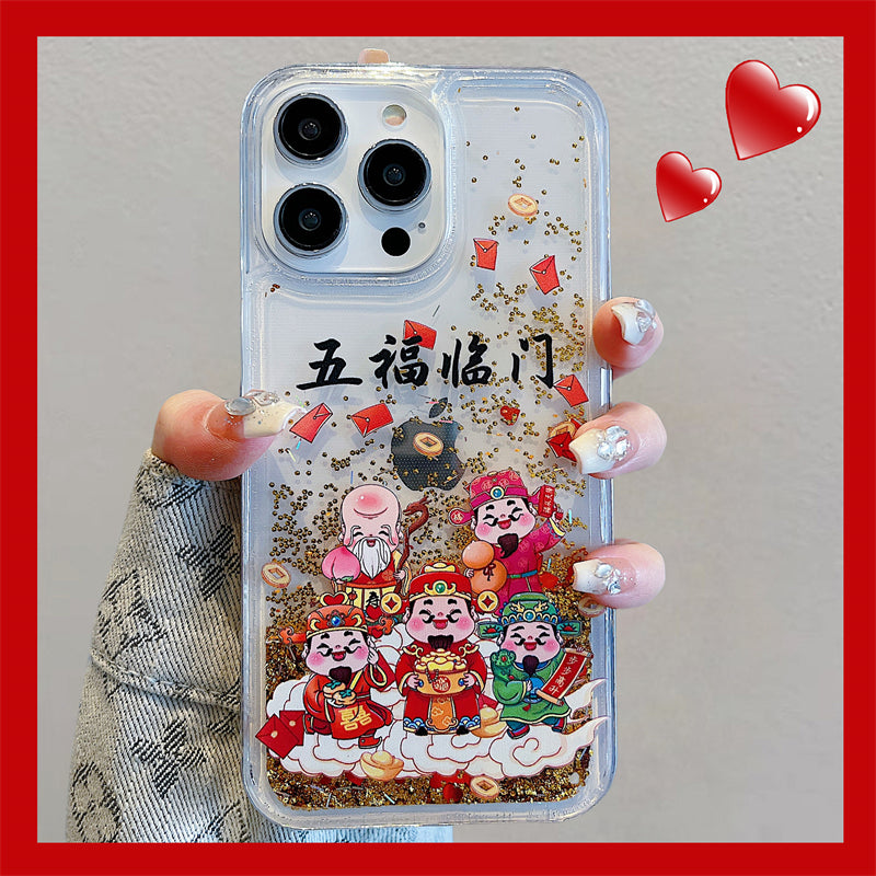 Accessories for iPhone15promax mobile phone case 13/14 Year of the Dragon Quicksand New Year's model God of Wealth 15 Apple 14Pro